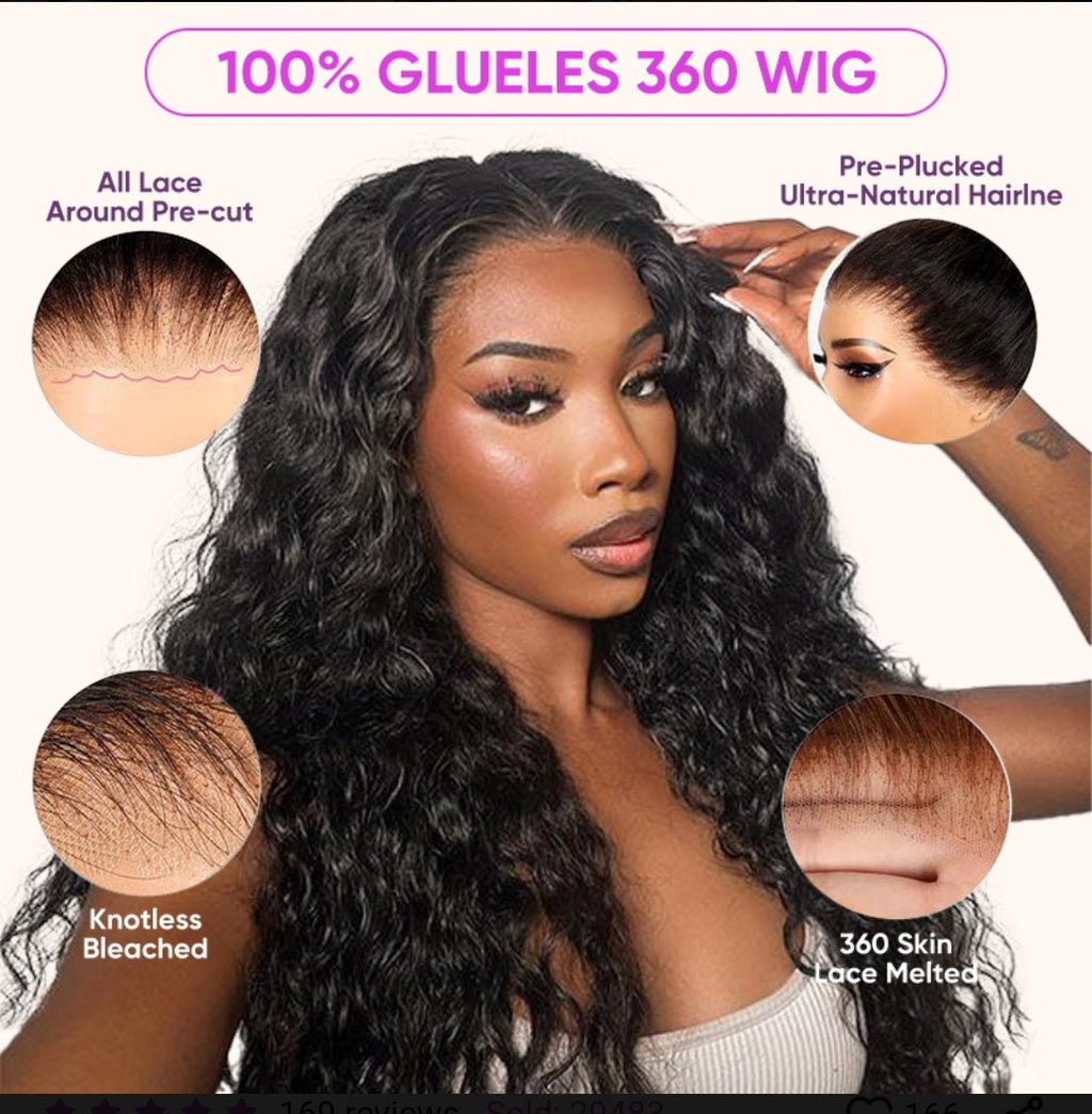 Wigfever 360 Water Wave Invisi Drawstring Wear Go Glueless Pre-Bleached And Pre-Cut Lace Human Hair Wig