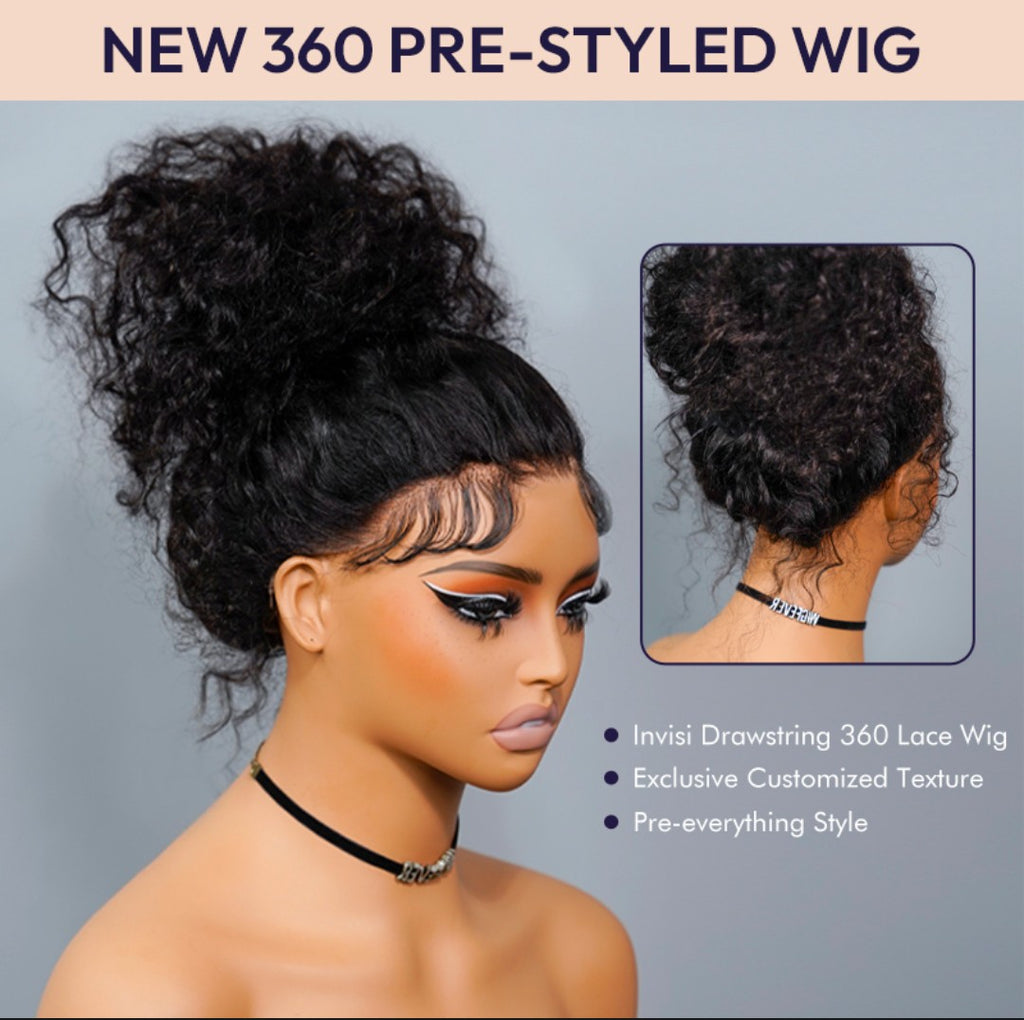 Wigfever 360 Water Wave Invisi Drawstring Wear Go Glueless Pre-Bleached And Pre-Cut Lace Human Hair Wig