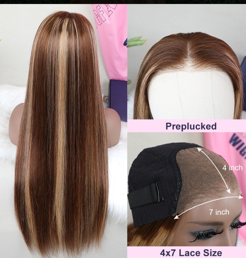 Highlight Silky Straight Wear Go Pre-Plucked And Pre Cut Glueless 7*4 Lace Closure Wig