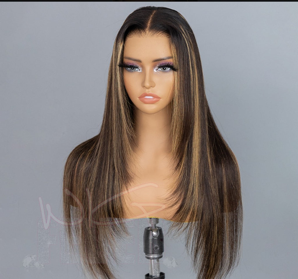 Layered Cut Highlight Silky Straight Wear Go Pre-Plucked And Pre Cut Glueless 7*4 Lace Closure Wig