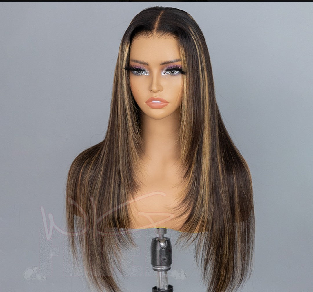 Layered Cut Highlight Silky Straight Wear Go Pre-Plucked And Pre Cut Glueless 7*4 Lace Closure Wig