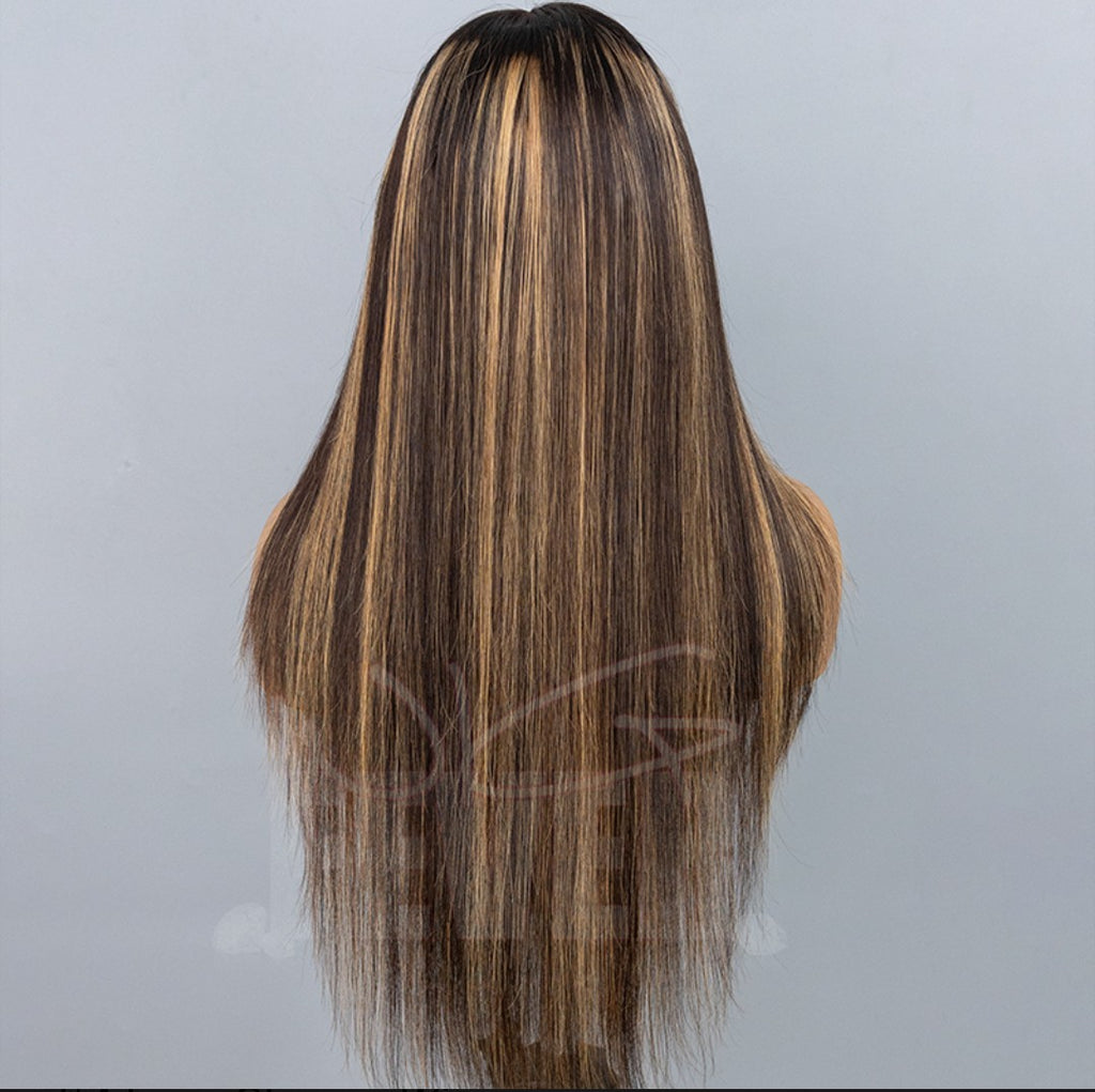Layered Cut Highlight Silky Straight Wear Go Pre-Plucked And Pre Cut Glueless 7*4 Lace Closure Wig