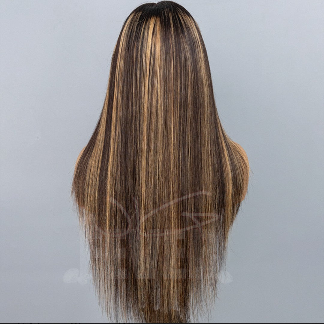 Layered Cut Highlight Silky Straight Wear Go Pre-Plucked And Pre Cut Glueless 7*4 Lace Closure Wig