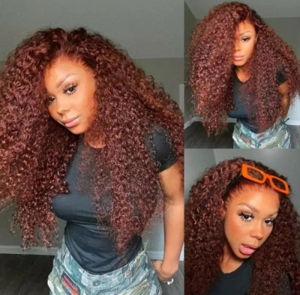 M-cap Reddish Brown Kinky Curly 9x6 Wear Go Glueless Pre-Cut Lace Closure Pre Plucked Human Hair Wig