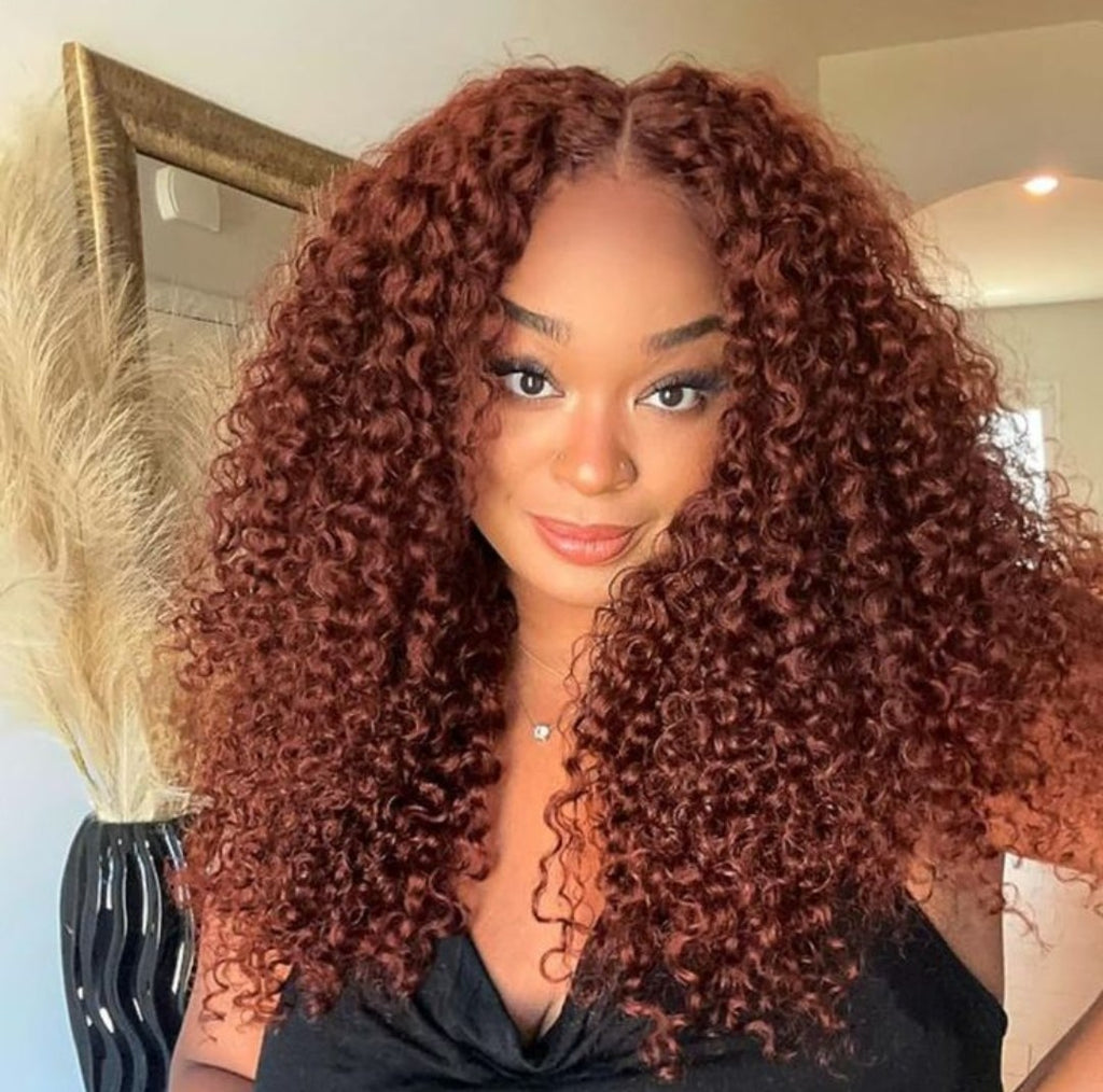 M-cap Reddish Brown Kinky Curly 9x6 Wear Go Glueless Pre-Cut Lace Closure Pre Plucked Human Hair Wig
