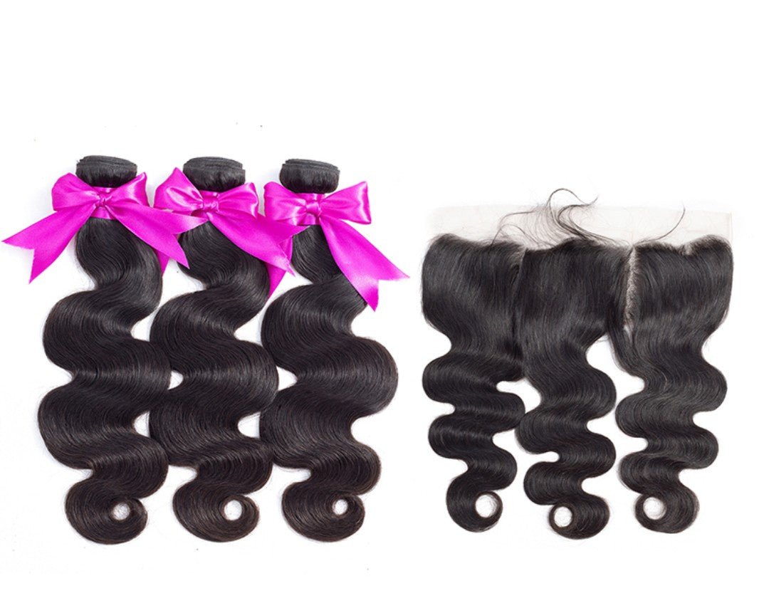 Brazilian Body Wave Hair 3Bundles With 13x4 Lace Frontal 100% Human Hair Extensions